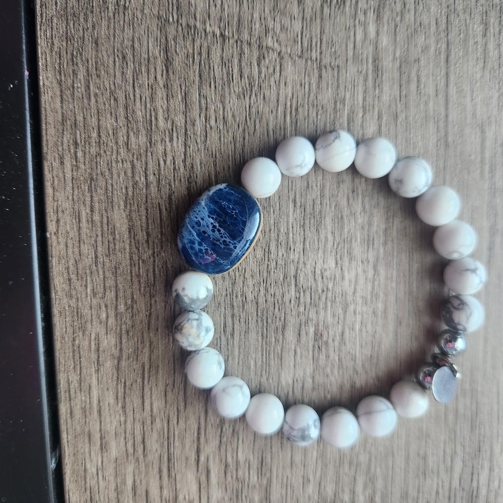 White and Blue Beaded Bracelet
